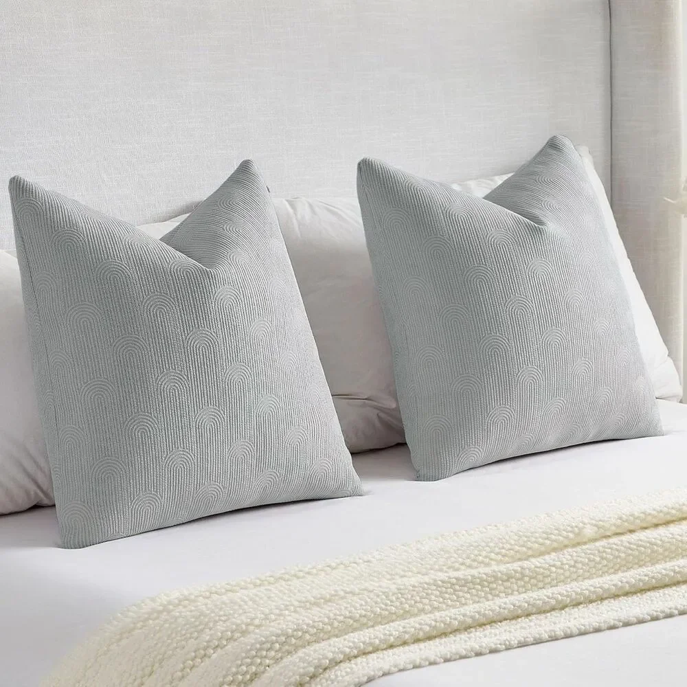 🛋️ Coastal Grandma Modern Arch Geometric Blue Chenille Pillow Covers 16x16 Set